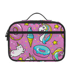 Pink Girly Unicorn Donut Pattern Print Portable Lunch Bag