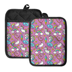 Pink Girly Unicorn Donut Pattern Print Pot Holders With Pocket