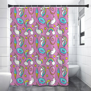 Pink Girly Unicorn Donut Pattern Print Premium Shower Curtain