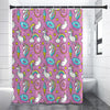 Pink Girly Unicorn Donut Pattern Print Premium Shower Curtain