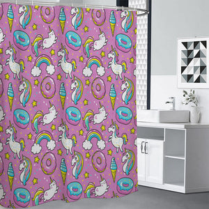 Pink Girly Unicorn Donut Pattern Print Premium Shower Curtain