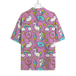 Pink Girly Unicorn Donut Pattern Print Rayon Hawaiian Shirt