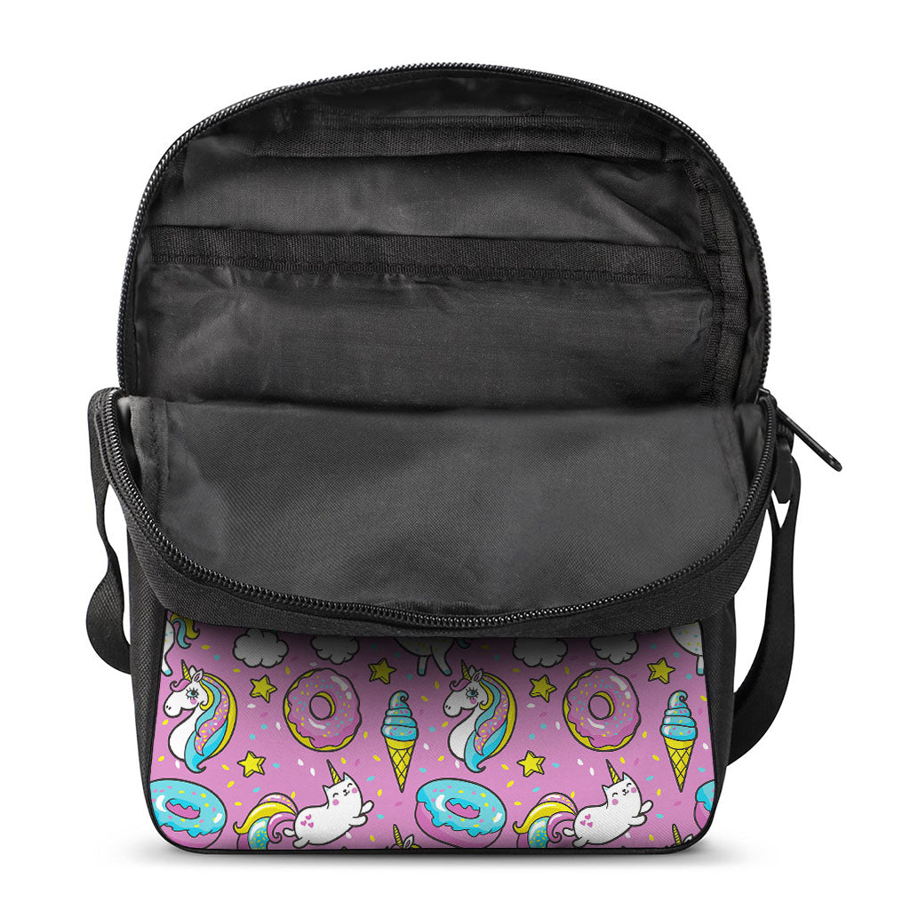 Pink Girly Unicorn Donut Pattern Print Rectangular Crossbody Bag