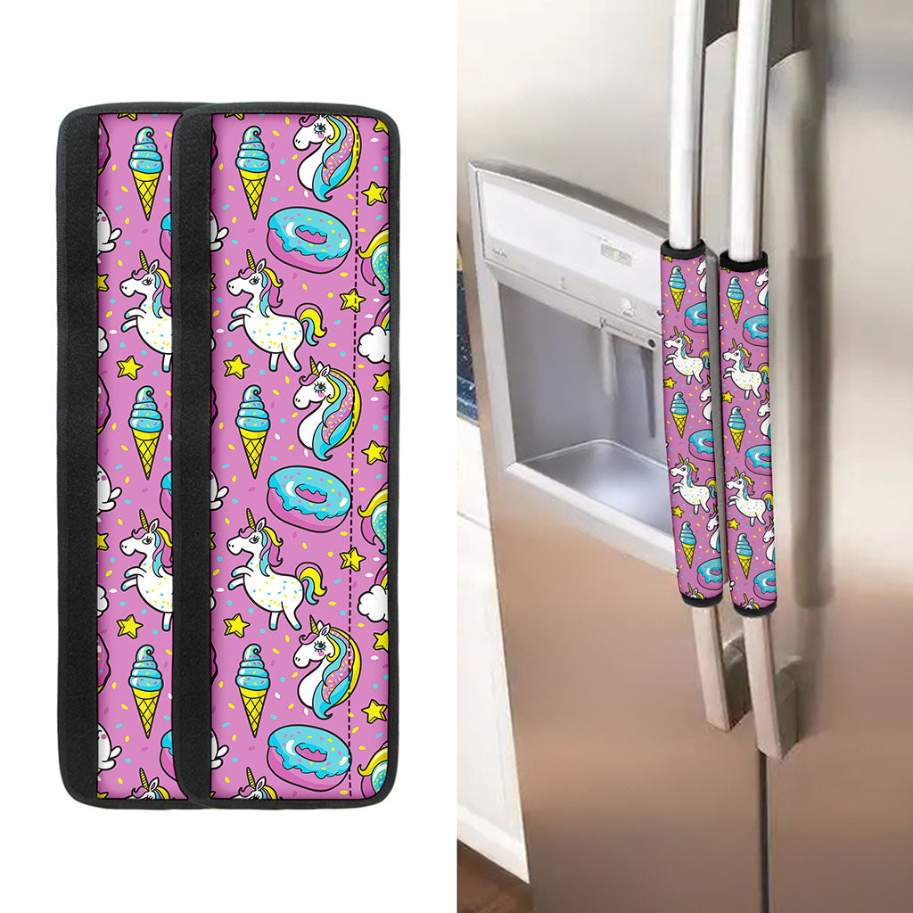 Pink Girly Unicorn Donut Pattern Print Refrigerator Handle Covers