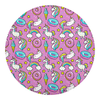 Pink Girly Unicorn Donut Pattern Print Round Blanket