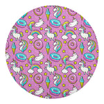 Pink Girly Unicorn Donut Pattern Print Round Blanket