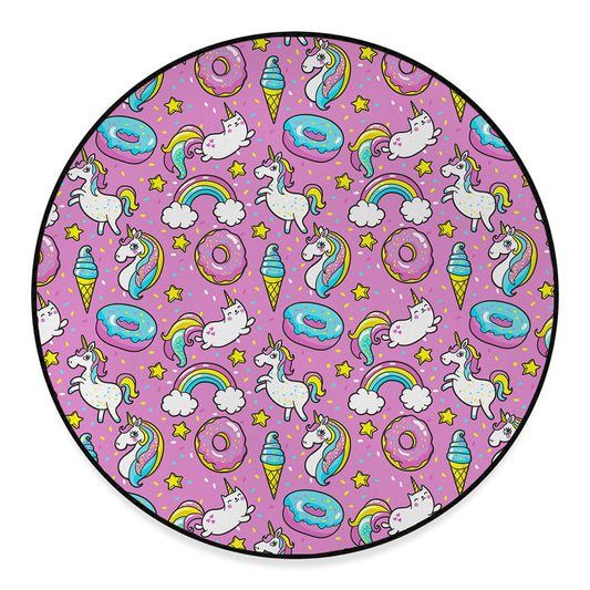 Pink Girly Unicorn Donut Pattern Print Round Floor Mat