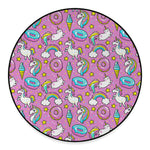 Pink Girly Unicorn Donut Pattern Print Round Floor Mat