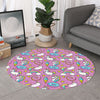 Pink Girly Unicorn Donut Pattern Print Round Rug