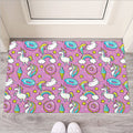 Pink Girly Unicorn Donut Pattern Print Rubber Doormat