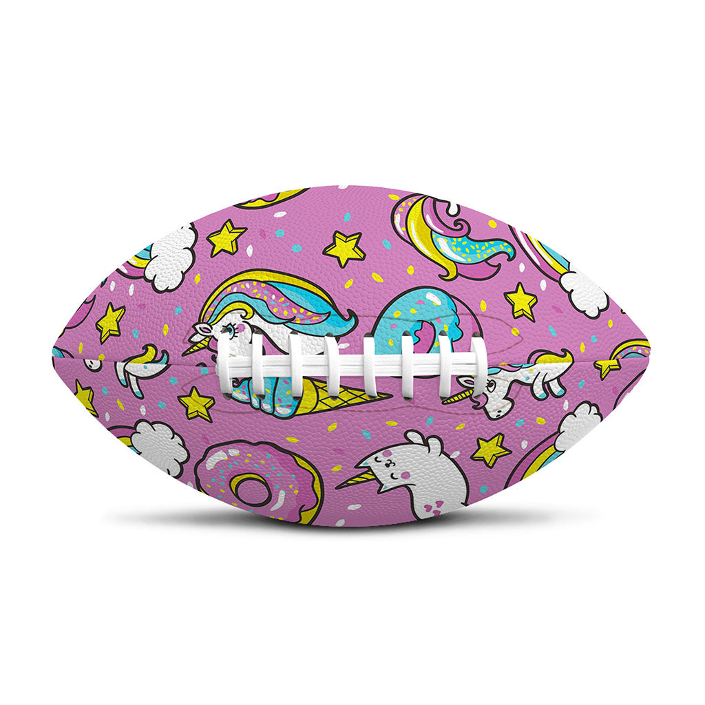 Pink Girly Unicorn Donut Pattern Print Rugby Ball