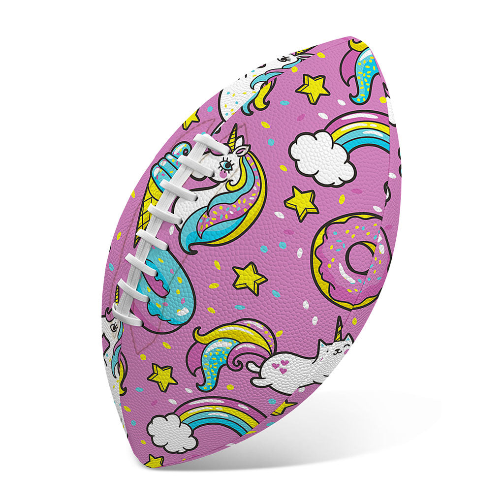 Pink Girly Unicorn Donut Pattern Print Rugby Ball