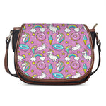 Pink Girly Unicorn Donut Pattern Print Saddle Bag