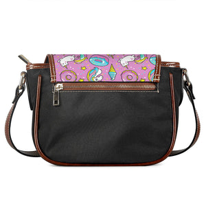 Pink Girly Unicorn Donut Pattern Print Saddle Bag