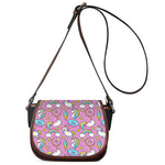 Pink Girly Unicorn Donut Pattern Print Saddle Bag