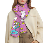 Pink Girly Unicorn Donut Pattern Print Scarf