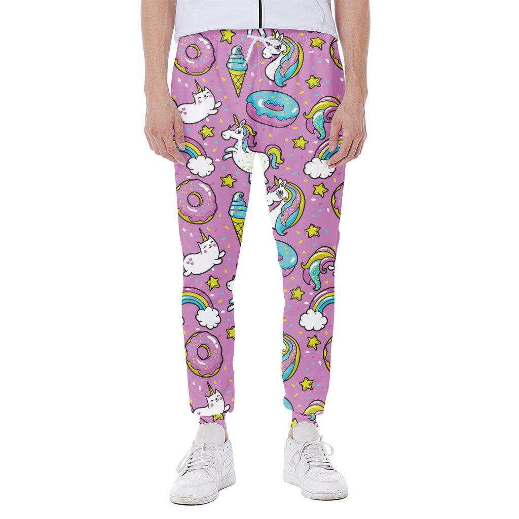 Pink Girly Unicorn Donut Pattern Print Scuba Joggers