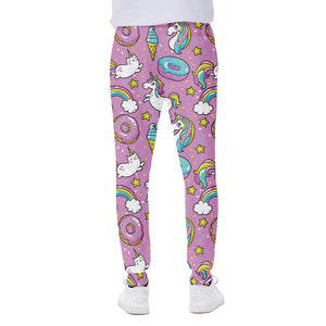 Pink Girly Unicorn Donut Pattern Print Scuba Joggers