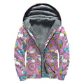 Pink Girly Unicorn Donut Pattern Print Sherpa Lined Zip Up Hoodie