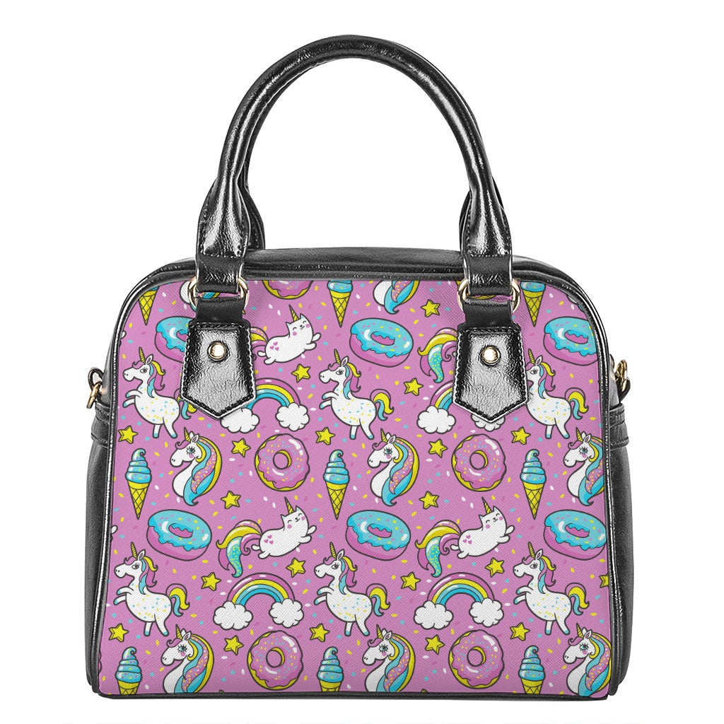 Pink Girly Unicorn Donut Pattern Print Shoulder Handbag