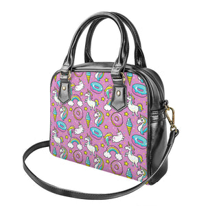 Pink Girly Unicorn Donut Pattern Print Shoulder Handbag