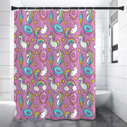 Pink Girly Unicorn Donut Pattern Print Shower Curtain