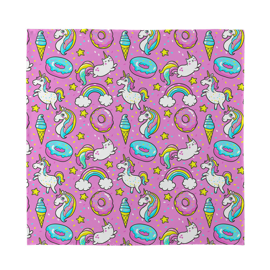 Pink Girly Unicorn Donut Pattern Print Silk Bandana