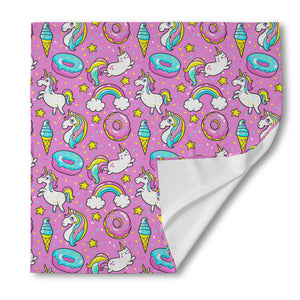 Pink Girly Unicorn Donut Pattern Print Silk Bandana