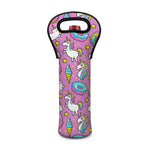 Pink Girly Unicorn Donut Pattern Print Single Neoprene Wine Tote