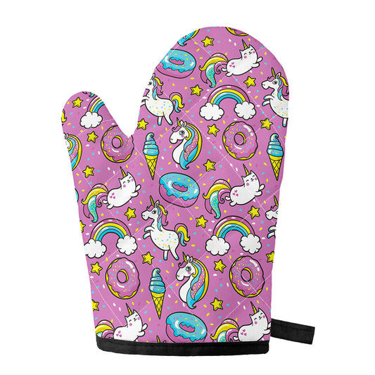 Pink Girly Unicorn Donut Pattern Print Single Oven Mitt