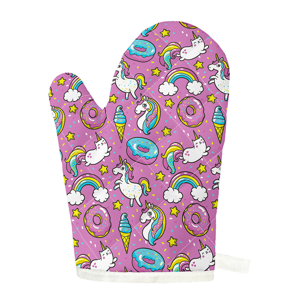 Pink Girly Unicorn Donut Pattern Print Single Oven Mitt
