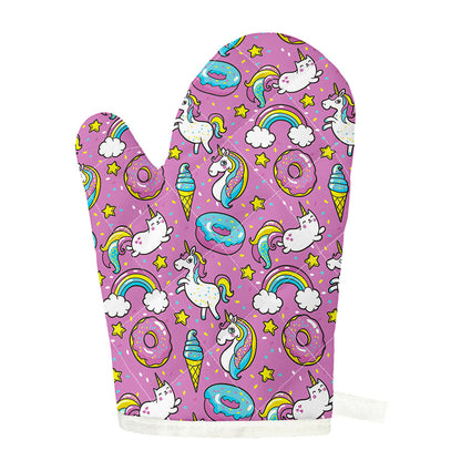 Pink Girly Unicorn Donut Pattern Print Single Oven Mitt