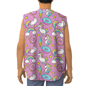 Pink Girly Unicorn Donut Pattern Print Sleeveless Baseball Jersey