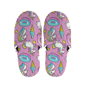 Pink Girly Unicorn Donut Pattern Print Slippers