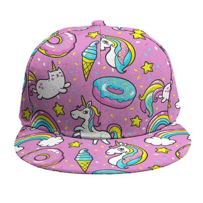 Pink Girly Unicorn Donut Pattern Print Snapback Cap