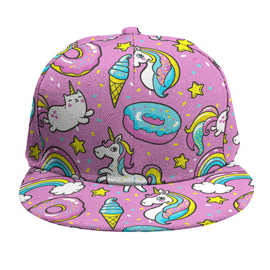 Pink Girly Unicorn Donut Pattern Print Snapback Cap