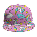 Pink Girly Unicorn Donut Pattern Print Snapback Cap