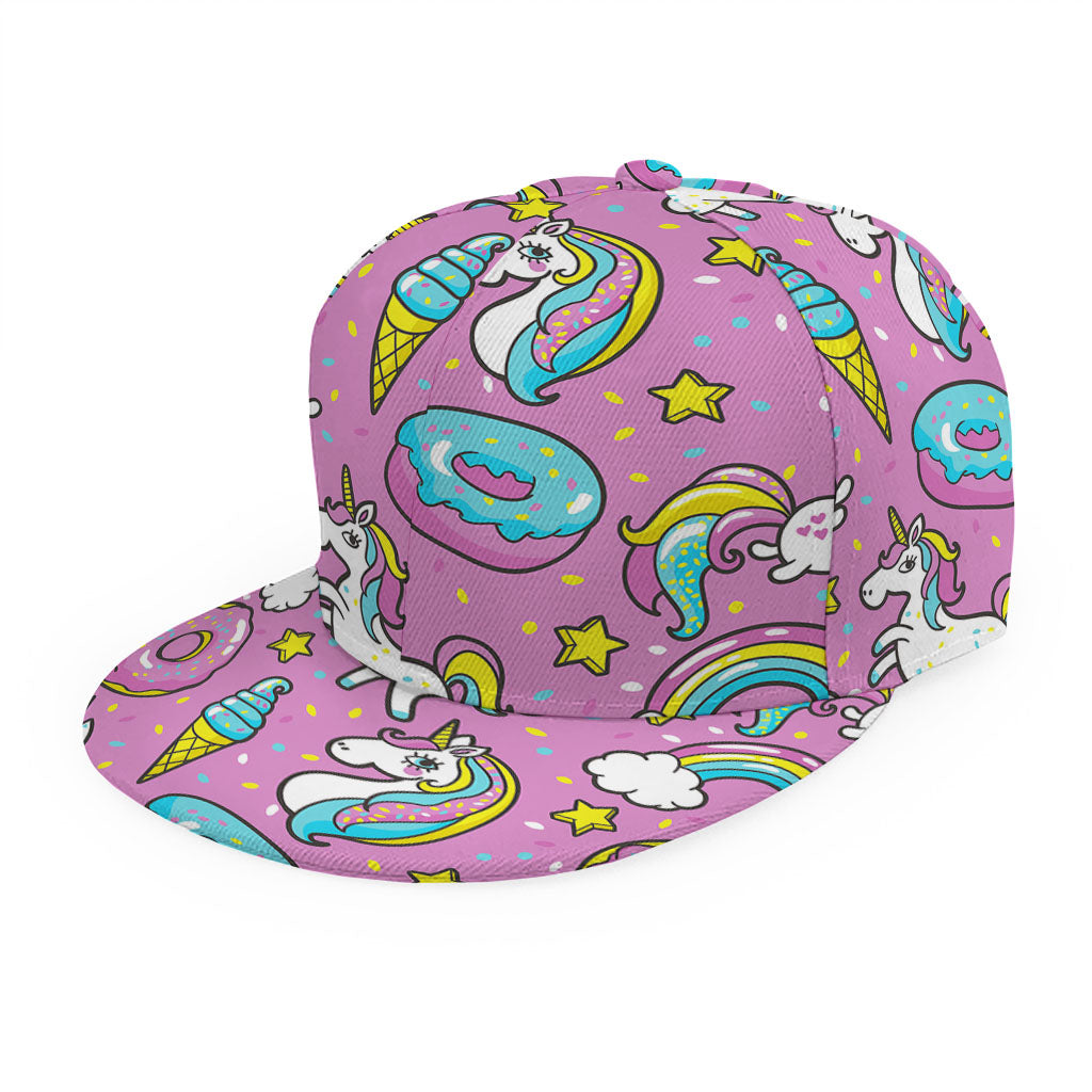 Pink Girly Unicorn Donut Pattern Print Snapback Cap