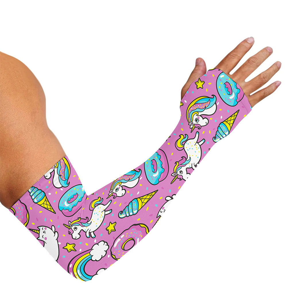 Pink Girly Unicorn Donut Pattern Print Sun Protection Arm Sleeves