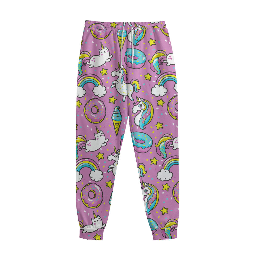 Pink Girly Unicorn Donut Pattern Print Sweatpants