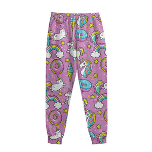 Pink Girly Unicorn Donut Pattern Print Sweatpants