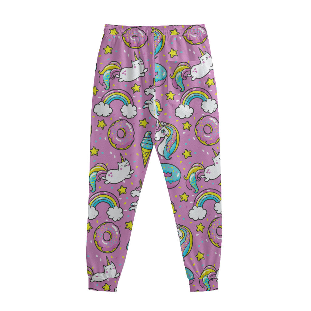 Pink Girly Unicorn Donut Pattern Print Sweatpants