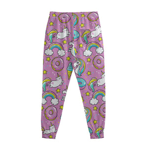 Pink Girly Unicorn Donut Pattern Print Sweatpants