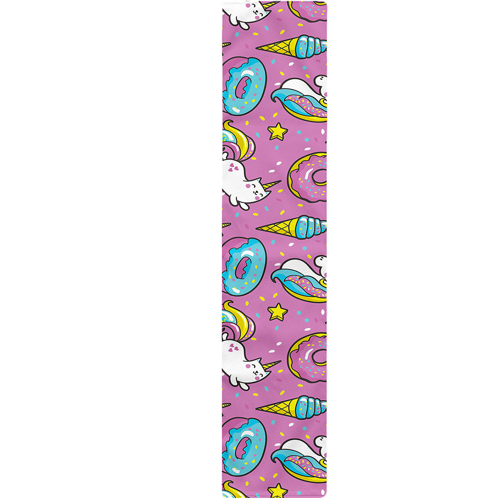 Pink Girly Unicorn Donut Pattern Print Table Runner