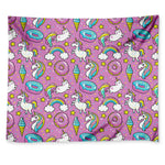Pink Girly Unicorn Donut Pattern Print Tapestry