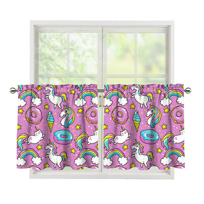 Pink Girly Unicorn Donut Pattern Print Tier Curtains