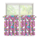 Pink Girly Unicorn Donut Pattern Print Tier Curtains