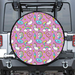 Pink Girly Unicorn Donut Pattern Print Tire Cover