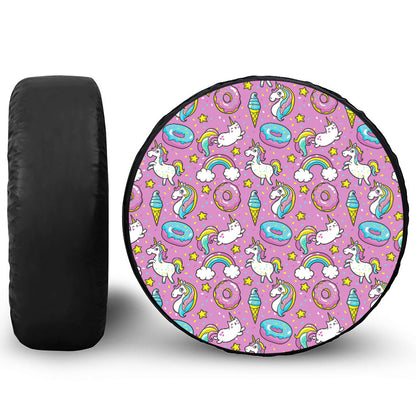 Pink Girly Unicorn Donut Pattern Print Tire Cover