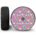 Pink Girly Unicorn Donut Pattern Print Tire Cover With Camera Hole